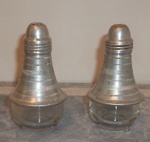 Vintage CLEAR Depression Glass and Aluminum Salt & Pepper Shakers
