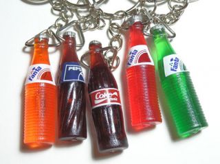 Lot of 5 Keychains Coke Fanta Pepsi Pop Soda Bottles