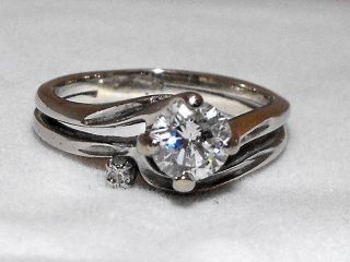 Vintage Ladies Diamond Wedding Engagement Ring Set White 14k Gold Sz 5