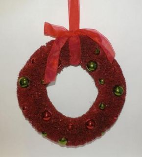 Red Bottle Brush Decorated Christmas Wreath 12 Mica Glitter