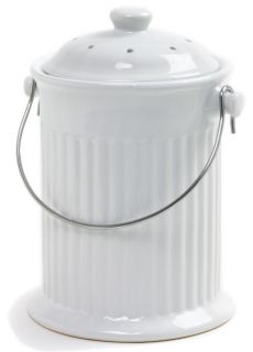 Norpro 4 Qt White Ceramic Compost Crock w Filter