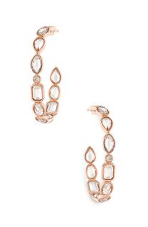 Ivanka Trump Mixed Cut Small Rock Crystal & Diamond Hoop Earrings