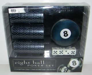 Eight Ball Poker Set 8 Ball Cards Chips Dice Game New