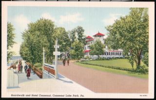 Conneaut Lake Park PA Hotel Boardwalk Vintage Linen Postcard Early Old