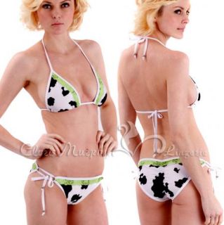 Cloris Murphy Cow Print Lace Halter Bikini Set BN41 CWT
