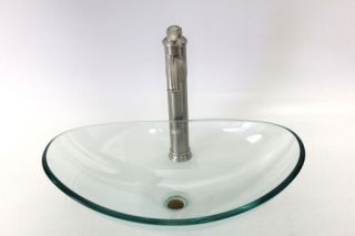 New Clear Oval Style Bathroom Tempered Glass Vessel Sink Bowl Plus 14