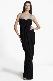 JS Boutique Embellished Draped Jersey Gown