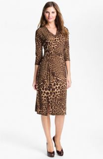 Anne Klein Leopard Print V Neck Dress (Online Exclusive)