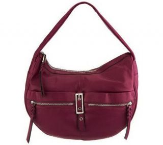 Makowsky Leather Zip Top Slouchy Hobo Bag with Buckle Accent