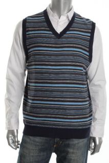 Club Room NEW Navy Striped Ribbed Trim V Neck Casual Sweater Vest L