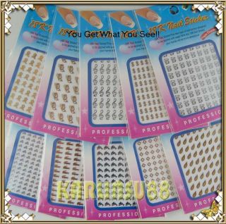 10 Gold Silver Color Nail Art Design Stickers Sheets