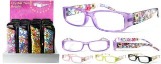 Plastic Color Reading Glasses with Floral Pouch