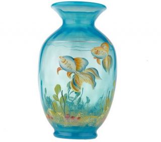 Fenton Art Glass Blue Lagoon Opalescent Fish Vase —