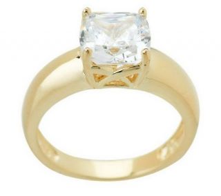 Diamonique Sterling or 14K Gold Clad Cushion Cut Solitaire Ring