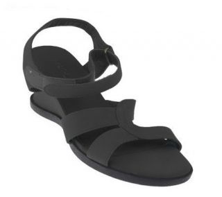 Markon Nubuck Leather Wedge Sandals with Adjustable Ankle Strap
