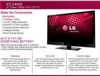 LG 47 1080p TruMotion 120Hz LED HDTV 47LV4400 (Refurbished)