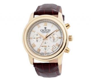 Croton Mens Multi Eye Goldtone Watch with Patterned Dial —