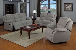 Reclining Sofa Set Reed Ultra Plush Microfiber Loveseat & Chair Grey