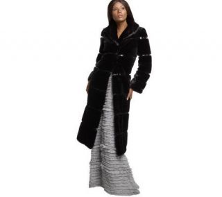 Luxe Rachel Zoe Full Length Faux Fur Coat with Patent Trim —