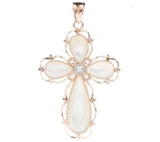 Mother of Pearl Cross Pendant with Diamond Cut Border 14K Gold