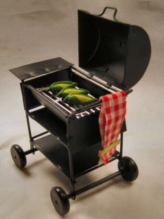DOLLHOUSE MINIATURE BBQ BARBEQUE GRILL COOK FOOD TOWEL 