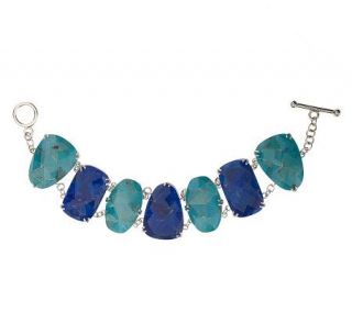 Sterling Mosaic Turquoise & Lapis Doublet Toggle Bracelet —