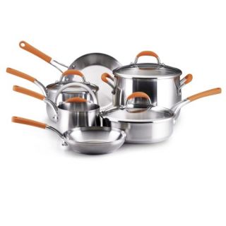 Rachael Ray Stainless Steel 10 Piece Cookware Set Orange Kitchen Pots