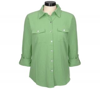 Susan Graver Crinkle Cotton Gauze Roll Sleeve Big Shirt —