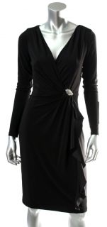 Lauren Ralph Lauren Womens Black Jersey Ruffle Draped Dress Sz 4 10