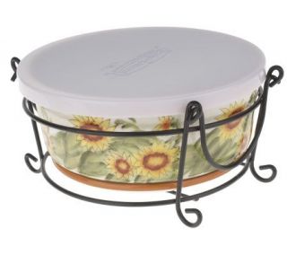 Temp tations Country Sunflower 1.5qt Round Baker w/Trivet & Rack