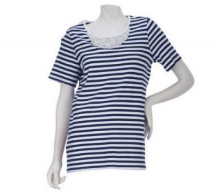 Quacker Factory Pearl and Bead Nautical Striped T shirt —
