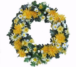 20 Yellow Mum and Daisy Wreath by Valerie —