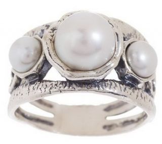 Or Paz Sterling Triple Cultured Pearl Scroll Design Ring —