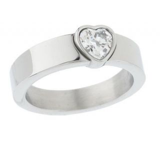 Diamonique Stainless Steel Bezel Set Heart Shape Ring —