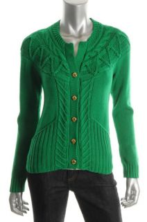 Tommy Hilfiger New Green Cable Knit Cora Button Front Cardigan Sweater