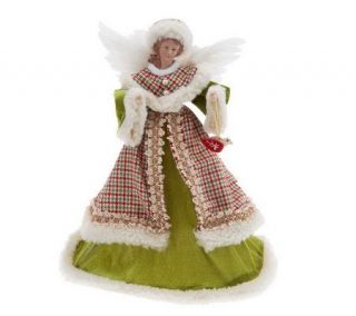 17 Velvet & Plaid Angel Tree Topper w/ Feather Wings by Valerie