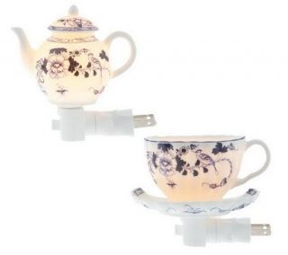 WilliamsburgHom Set of Two Porcelain Teapot & Teacup Nightlights