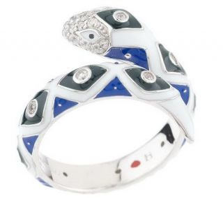 Hidalgo Diamonique Sterling Enamel Snake Design Ring —