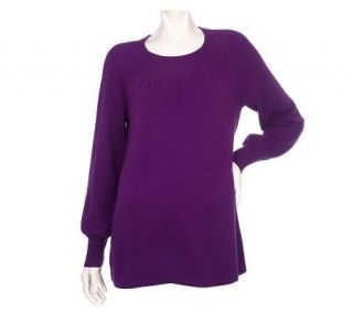 Precious Fibers 2 Ply Cashmere Long Sleeve Tunic Sweater with Shirring 