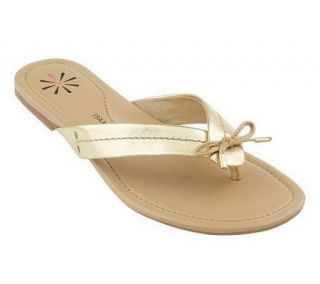 Isaac Mizrahi Live Leather Thong Sandals with Bow —
