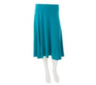 Susan Graver Solid Liquid Knit Pull on Flared 6 Gore Skirt   A231517