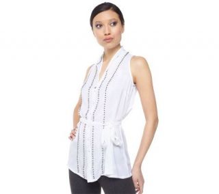 Kris Jenner Kollection Sleeveless Embellished Vest with Tie — 