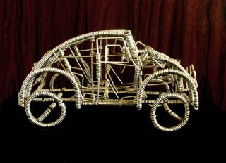 Unusual Volkswagen Beetle Car Model Made of Metal Wires Coils