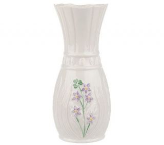 Belleek Handpainted Forget Me Not Floral Vase —
