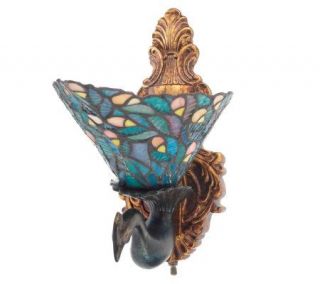 Tiffany Style Peacock Design LED Wall Sconce with Batteries — 