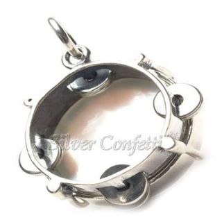 Sterling Silver TAMBOURINE Mother or Pearl MOVES & JINGLES Charm or