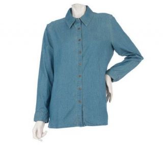 Denim & Co. Essentials Long Sleeve Button Front Denim Big Shirt