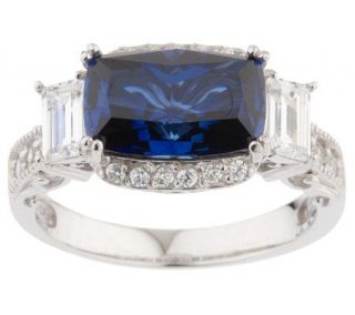 Diamonique Sterling Simulated Sapphire East West Ring —