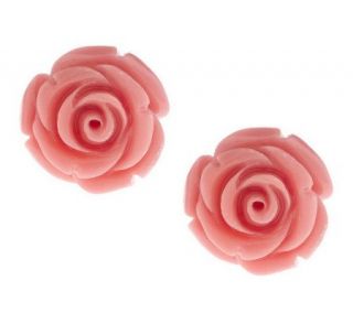 Sculpted Pink Rose Stud Earrings 14K Gold —