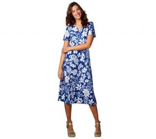 Denim & Co. Short Sleeve V neck Floral Print Knit Dress —